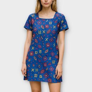 Vintage Miss Dorby Unique Blue Retro Print Women’s Dress Size 14